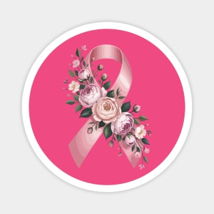 Pink Ribbon Floral Awareness – Elegant Flower Design Support Magnet